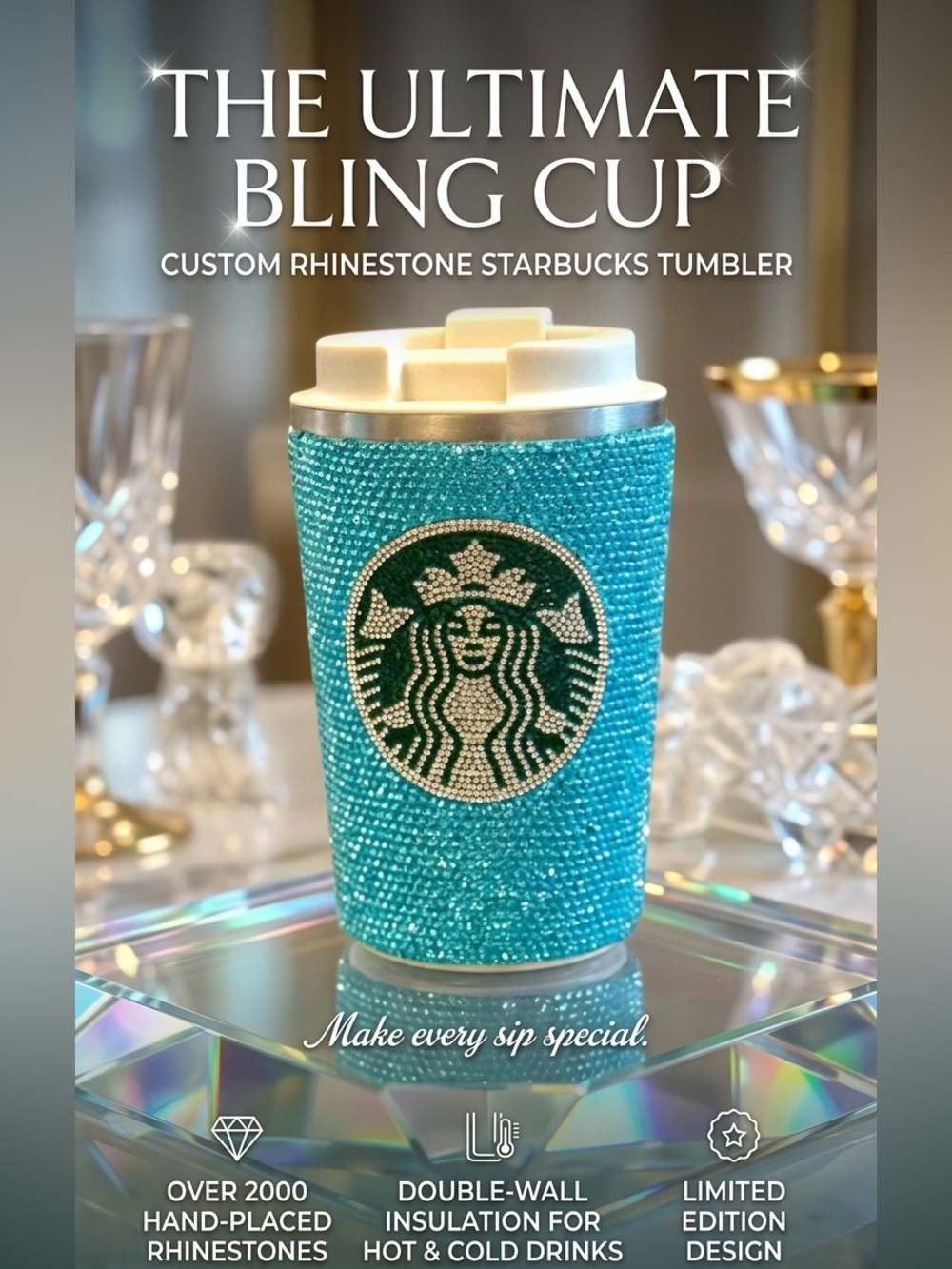 Rhinestone Embellished  Logo Accessory - Blue Temperature check tumblr